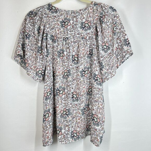 NWT Loft Outlet sz XS Pink Floral Short Sleeve Top Blouse Boho Peasant - Picture 8 of 9